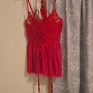 Amazon Red Lace Chemise with Garter Straps